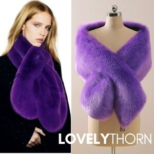 ZARA // ltd ed ultra-chic super soft purple faux fur stole collar scarf wrap